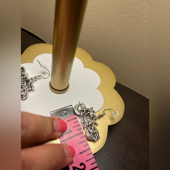 Silver Motorcycle Earrings, Handcrafted - Picture 5 of 5
